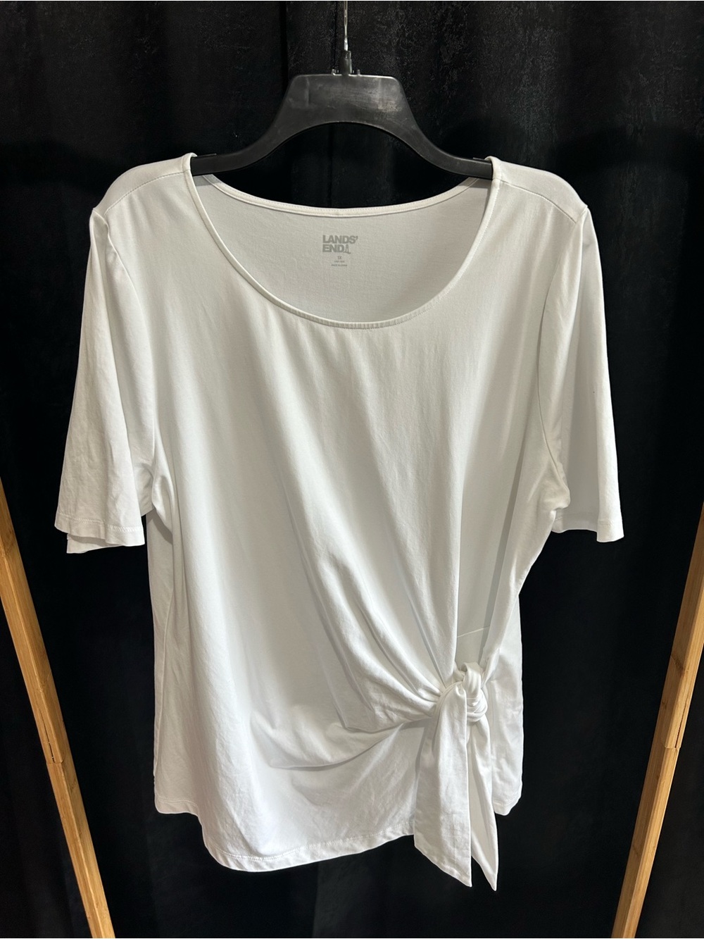 Lands' End White Short-Sleeve Scoop Neck Top with Side Tie